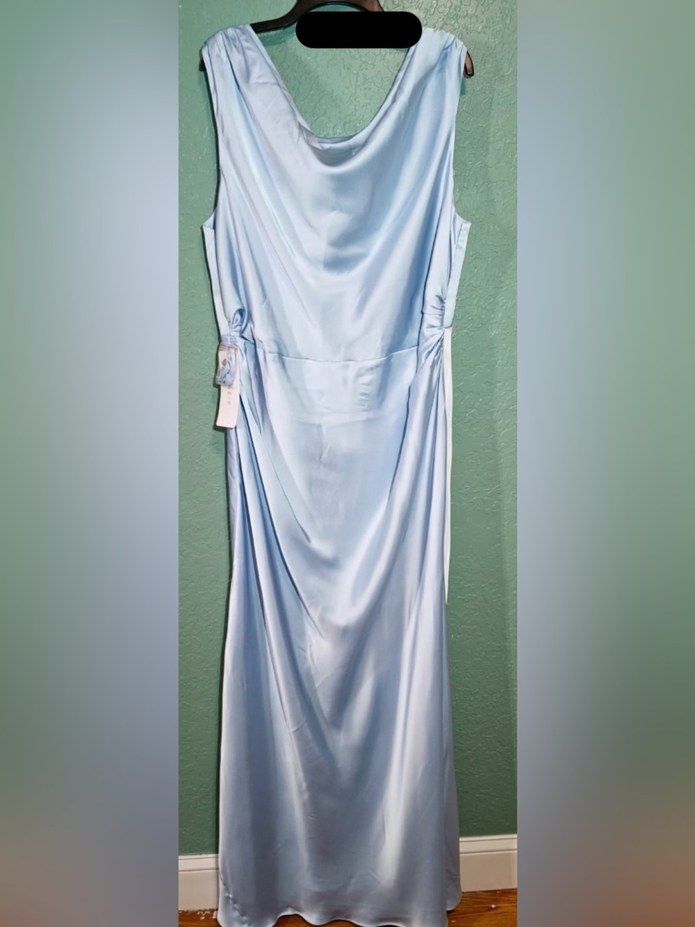 Azazie Kieryn Sky Blue Satin Bridesmaid Maxi Dress A22 NWT - Picture 4 of 14